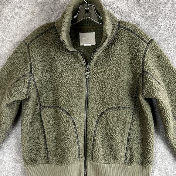 Everlane ReNew Teddy Bomber Jacket Womens S Army Green Sustainable Hiking - Picture 2 of 8